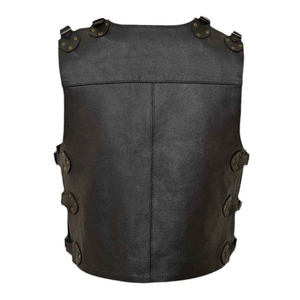Gilet de motard en cuir véritable pour homme avec fermeture à boutons-pression en laiton et poches, vêtement d'extérieur d'automne avec service OEM - Product Image 2