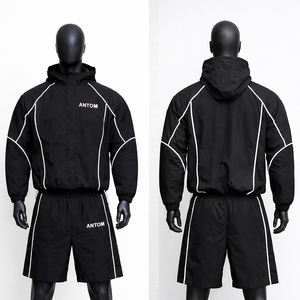 ชุดเซ็ตเสื้อฮู้ดดี้และแจ็คเก็ต กางเกงขาสั้น แบรนด์ OEM รับทำโลโก้ตามสั่ง ผลิตจำนวนมาก สไตล์ลำลอง สตรีทแวร์ ผ้าโพลีเอสเตอร์ ไนลอน ชุดวอร์มกันลม สำหรับผู้ชาย - Product Image 1