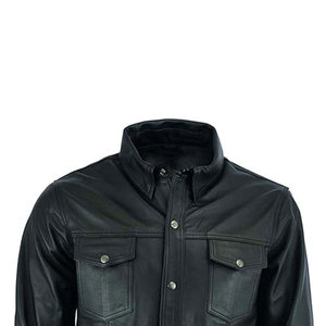 Men <b>Leather</b> <b>Shirt</b> Turn Down Collar Long Sleeve Button Front Casual Jacket Black Durable - Product Image 3