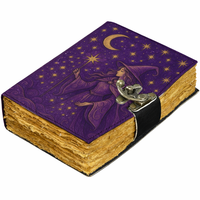 Carnet à couverture rigide en cuir motif sorcière - Grimoire Wiccan fait main violet avec pages festonnées vintage - Idéal pour cadeau
