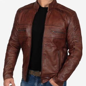 Chaqueta de Cuero de Moda para Hombre, Precio al por Mayor, Diseño Personalizado OEM, Cierre de Cremallera, Transpirable, Impermeable, Cuero Vacuno Auténtico de Alta Calidad - Product Image 2