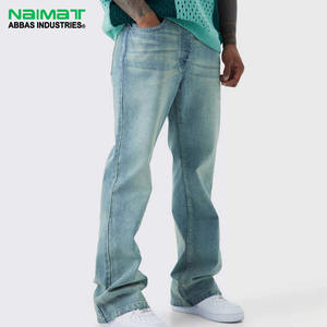 Pantalones Vaqueros de Hombre Premium Vintage Azules Teñidos, Corte Acampanado, Ajustados, Estilo Retro, Lavado Claro, Elásticos de Algodón - Product Image 1