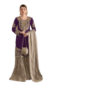 Conjunto tradicional étnico indio y pakistaní Gharara Punjabi Sharara con bordado Haevy de secuencia para mujer - Product Image 1