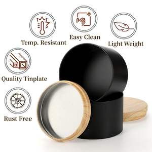 ภาชนะเหล็กสีดำด้านพร้อมฝาไม้ไผ่สำหรับเทียนไขถั่วเหลือง ของตกแต่งบ้านสไตล์มินิมอลทันสมัย ภาชนะเก็บของแบบใช้ซ้ำได้ - Product Image 2