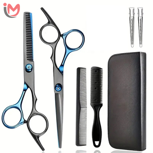 Kit de coiffure professionnel avec peigne et pince, bleu et noir, revêtement de qualité supérieure, étui en cuir à fermeture éclair, OEM - Product Image 1