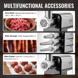 Tritacarne Elettrico con Capacità di 4,2 Libbre/Minuto, Lama in Acciaio Inox e Piastra di Macinazione per Salsicce e Kebab, Kit in Acciaio Inox - Product Image 3