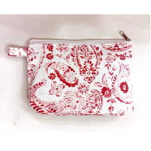 Organize Your <b>Makeup</b> Essentials Style This Compact Red Paisley Tassel Fabric Water-resistant Eco-friendly Cosmetic <b>case</b> - Product Image 1