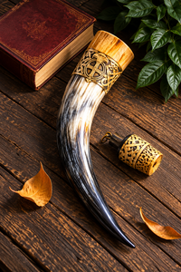 Tasse à boire médiévale en forme de corne avec emblème métallique décoratif, style fantaisie, vaisselle originale pour la décoration intérieure et les cadeaux - Product Image 3