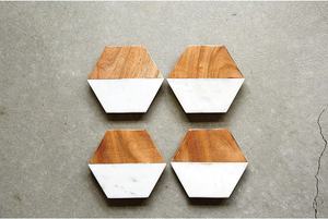 Handcrafted Geometric White <b>Marble</b> <b>Coasters</b> Latest <b>Marble</b> Wood Design New Model United Trade World Kitchen Table Slate Material - Product Image 3
