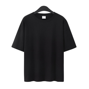 Men's Oversized <b>Black</b> Cotton <b>T</b>-<b>Shirt</b> Short Sleeve O-Neck Casual Solid Jersey Knitted <b>Plain</b> Dyed Fit Regular - Product Image 1