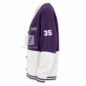 Sweat-shirt universitaire respirant personnalisé NCNW avec logo brodé sur le devant, violet et blanc, décontracté, manches longues, pour femme - Product Image 3
