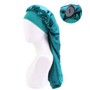 Women Wide Elastic Band Satin <b>Bonnet</b> Hair Wrap Sleeping Cap Adjustable Button Hair Care Hat - Product Image 1