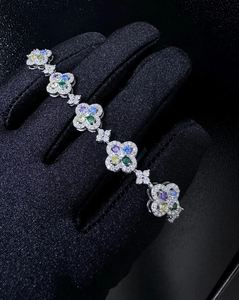 Moissanite Flower <b>Charm</b> Bracelet Gold Multi Color Diamond Style 925 Sterling Silver Luxury Dainty Wedding Anniversary Jewelry - Product Image 3