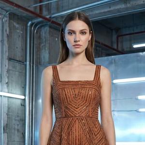 ชุดแต่งงานประดับลูกปัดทองแดงเมทัลลิกแบบสั่งทำพิเศษ ชุดค็อกเทลรัดรูปเซ็กซี่สำหรับงานพิธีการและงานคืนสู่เหย้า - Product Image 1