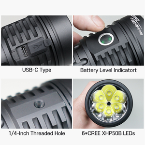 Lampe de travail rechargeable ZeroBeam F50 à 6 LED, professionnelle, étanche IPX8, 17000 lumens, portée de 560 m, chargement USB-C, verre trempé - Product Image 3