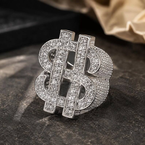 Moissanite Dollar Sign <b>Ring</b> Iced Out Statement Jewelry Luxury Hip Hop <b>Ring</b> Sparkling Pave Fashion Gift for <b>Men</b> Women - Product Image 5