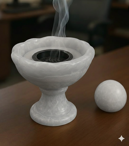 Quemador de Incienso de Resina Ecológico Hecho a Mano con Diseño de Cuenco Esculpido y Base de Metal Negro, Soporte Aromático para Bakhoor para el Hogar - Product Image 4