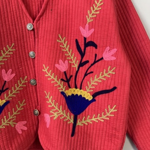 Handmade Embroidered Red Suzani Jacket – Boho Floral <b>Coat</b> with Buttons, Festival Outerwear - Product Image 3