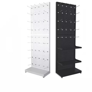 Multi Function Free Modular Floor Round Hole Metal Cell Phone Accessories Stand Pegboard <b>Display</b> Rack with <b>Hook</b> - Product Image 1