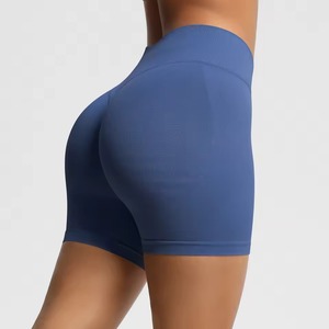 Custom Wholesale Womens Performance Yoga Shorts High Waist <b>Candy</b> Color Quick Dry Nude Fitness Activewear - Product Image 2
