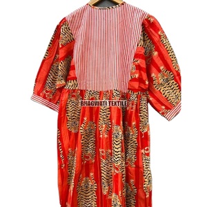 Ropa étnica india para mujer, vestido Floral de algodón completamente cosido con decoración de botones, estampado de tigre para ropa de fiesta - Product Image 5