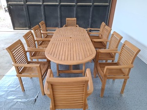 Ensemble de salle à manger d'extérieur en bois de teck, table rectangulaire 10 places avec chaises, mobilier de jardin méditerranéen résistant aux intempéries - Product Image 2