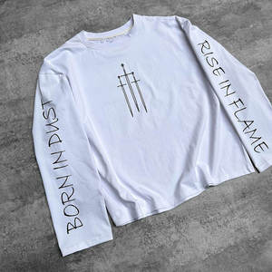 เสื้อยืดคอกลมแขนยาวสีขาวพื้นฐานสำหรับผู้ชายรุ่นใหม่ล่าสุด พร้อมบริการสกรีนโลโก้ตามสั่ง ทรงโอเวอร์ไซส์ ผ้าคอตตอนเนื้อหนา - Product Image 2