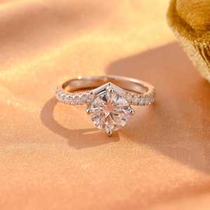 Magnifique bague en or massif 10 carats avec halo de diamants ronds de 1,01 carat, design floral, cadeau romantique pour un anniversaire de mariage, pour elle - Product Image 1