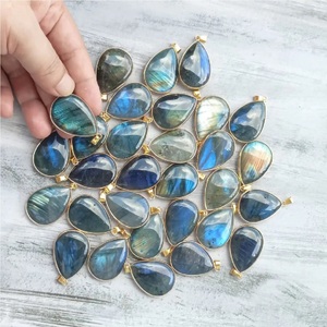 COSZCATL EXPORTS Breloques vintage certifiées en labradorite naturelle, taille poire, plaqué or rose sur argent 925, sertissage clos - Product Image 5