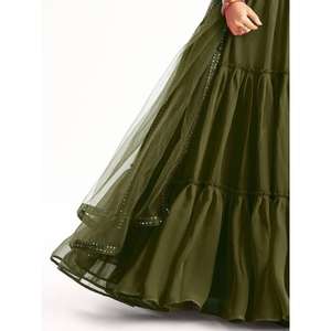 Lehenga Choli en Georgette vert à paillettes captivantes, tenue de soirée avec motif Mehndi complexe, Zeel Clothing, semi-cousu - Product Image 3