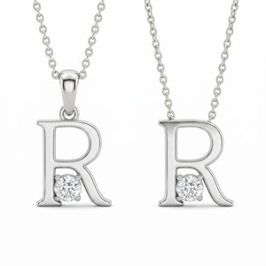 Colgante con Inicial R Chapado en Oro de 18K con Diamantes Redondos de Corte Brillante Cultivados en Laboratorio y Diamantes Naturales, Joyería de Lujo para Aniversario - Product Image 3