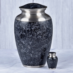 Urna Funeraria de Latón con Patrón de Hojas Azules y Plateadas, Superficie Moteada, para Cenizas Humanas, Urna Conmemorativa - Product Image 2