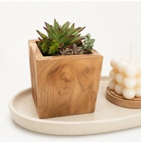 Jardinière en bois de teck faite à la main, écologique, pour plantes succulentes, pot de fleurs carré en bois massif naturel, décoration de jardin intérieur/extérieur, pour table