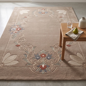 Tapis moderne à motifs floraux tufté à la main, beige, taupe, bleu, terre cuite, en laine, antidérapant, à poils moyens, tapis d'appoint Azka Arts - Product Image 1