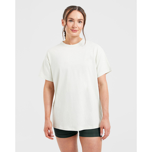 Camiseta de Punto de Manga Corta para Mujer, Color Blanco Sólido, Cuello Redondo, Informal, Transpirable, Holgada, para Todas las Temporadas - Product Image 1