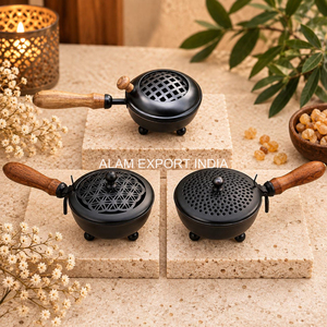 Quemador de Incienso de Hierro con Recubrimiento de Polvo Negro, Diseño de 3 Patrones, con Malla y Mango de Madera, para Uso Religioso en el Hogar, Precio al por Mayor - Product Image 2