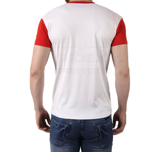 Men's <b>White</b> Red Color Blocked <b>Short</b> <b>Sleeve</b> T-<b>Shirt</b> O-Neck Regular Fit Knitted Casual Sportswear - Product Image 2