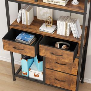 Libreria a 6 Ripiani e 4 Cassetti di Qualità Alberghiera, in Truciolato con Struttura in Ferro e Tessuto Non Tessuto, 90x30x174cm, Nero con Dettagli in Ferro e Finitura Effetto Legno Nero - Product Image 5