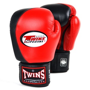 Nouveaux gants de boxe Twins noirs et rouges, design ajustable avec fermeture auto-agrippante, en cuir véritable, pour entraînement et sparring, équipement de gym, Muay Thai - Product Image 1