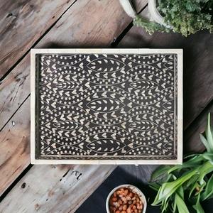 Elegante bandeja de servir con incrustaciones de hueso y resina, hueso natural de alta calidad con plástico, muy barata de la India. - Product Image 1