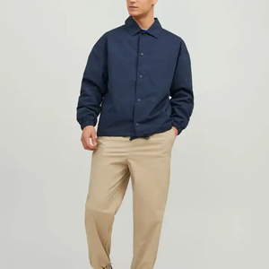 Dark Navy Casual Snap <b>Button</b> Outdoor Coach Jacket Basic Minimalist Nylon Fabric Breathable Spring Outerwear Wear - Product Image 3