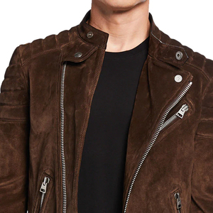High Quality Brown Suede <b>Leather</b> <b>Jackets</b> with Buttons Vintage Full Sleeves Lined Polyester <b>Jacket</b> for Men - Product Image 4