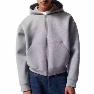 Sweat à capuche thermique unisexe court en coton tricoté 100 % pour homme, avec fermeture éclair double coulissante et broderie 3D, écologique - Product Image 1