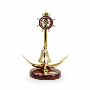 Campana de Servicio Marítima de Latón Vintage con Ancla y Rueda de Barco, Decoración Náutica para Barco, Hogar o Zona Costera - Product Image 1