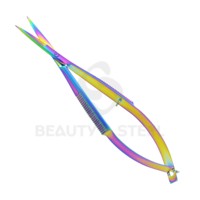 Ciseaux à cuticules professionnels à ressort avec pointes ultra-fines et finition arc-en-ciel multicolore pour des soins de précision