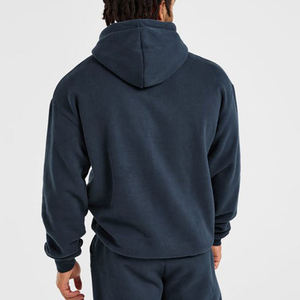Sudadera con Capucha Azul Marino para Hombre, Poliéster/Algodón, Felpa, Corte Holgado, Color Sólido, Diseño con Bolsillos, Transpirable, 360g, Ropa de Otoño - Product Image 3
