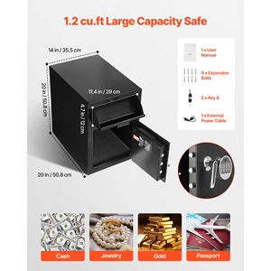 Cassaforte Digitale a 2 Livelli con Ampia Capacità di 1,2 Piedi Cubici, Tastiera Digitale, Resistente, con Fessura Frontale per Deposito Contanti e Scomparti di Stoccaggio - Product Image 3