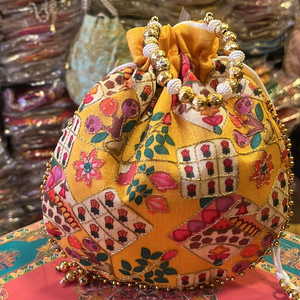 Sac à main indien fait main pour femmes, brodé, avec cordon de serrage, pochette, cadeau de mariage pour les invités - Product Image 4