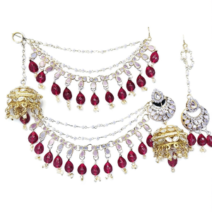Premium Austrian Stone and Mirror Jhumki with Maangtikka 10575476DP Fashion Jewelry <b>Set</b> - Product Image 2
