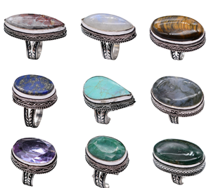 Artisanal Statement Rings – Silver-Plated, Assorted Gemstones, Designer Bands Wholesale - Product Image 2